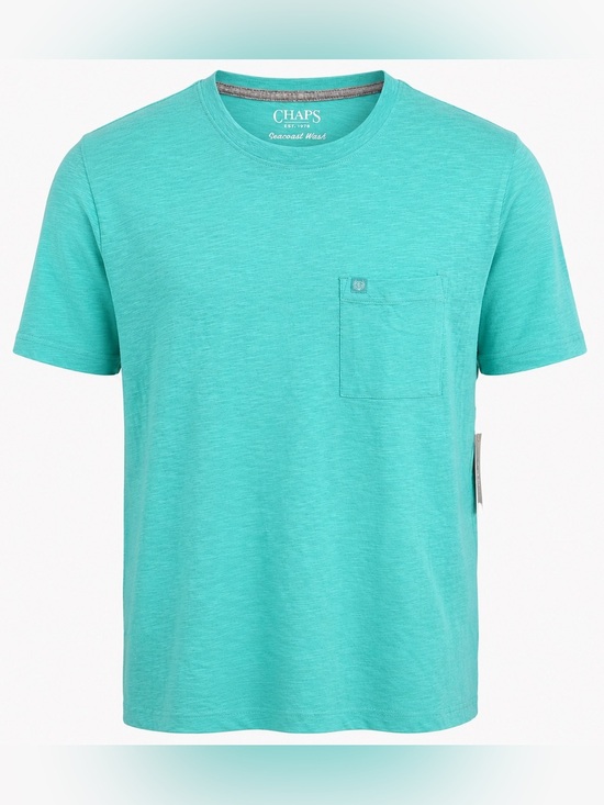 Chaps Other - Chaps Men’s Chest Pocket Tee Medium Pool Blue Slub Knit Crew Neck NWT